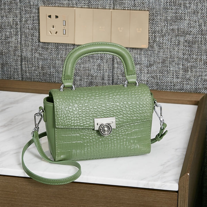Sac à Main Bandoudlière en Cuir motif Crocodile Vert