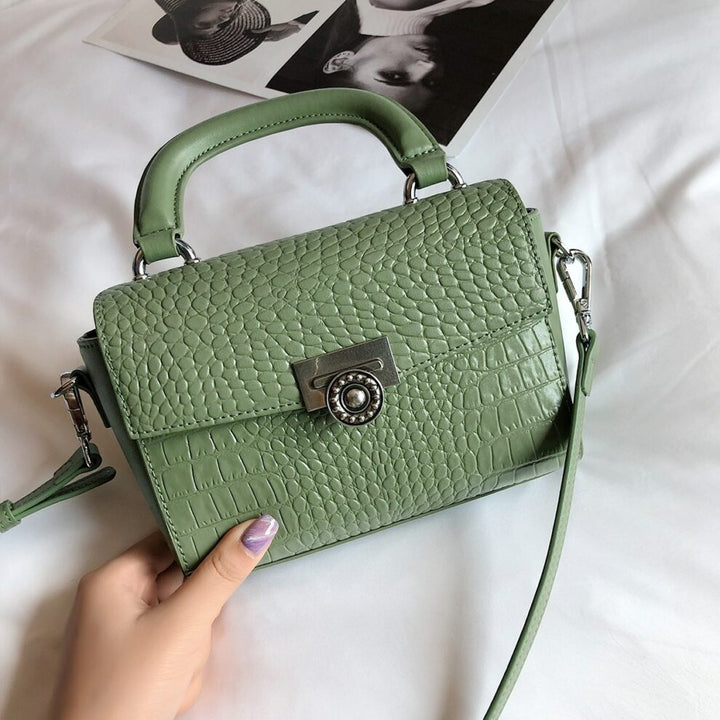 Sac à Main Bandoudlière en Cuir motif Crocodile Vert
