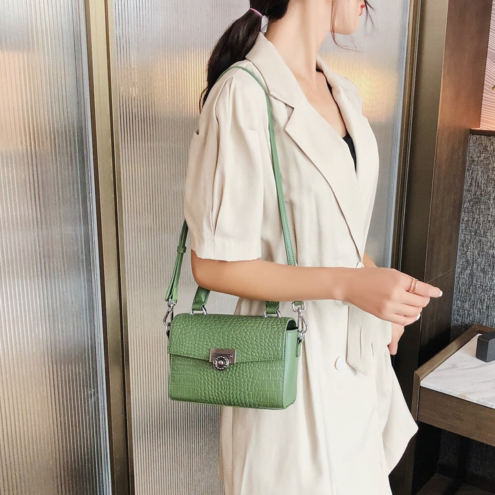 Sac à Main Bandoudlière en Cuir motif Crocodile Vert